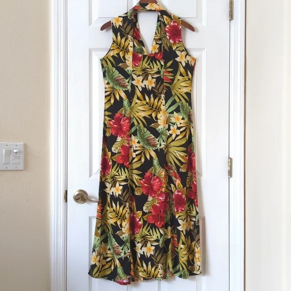 White Stag Y2K Vintage Tropical Floral Sleeveless Button Front Midi Shift Dress - Picture 9 of 12